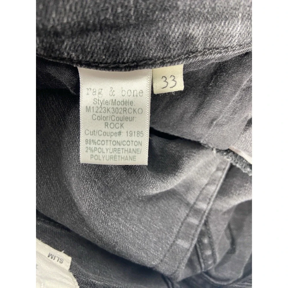 Rag & Bone Fit 2 Jeans Men's 33x34 Rock Black Slim Button Fly Denim Stretch